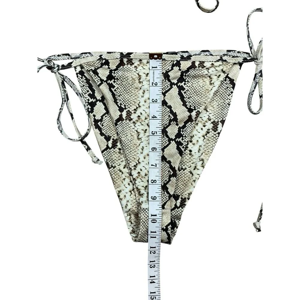 Nasty Gal Snake Print Black/Beige 2-Piece Bikini Tie Front Top Tie Side Bottom 8
